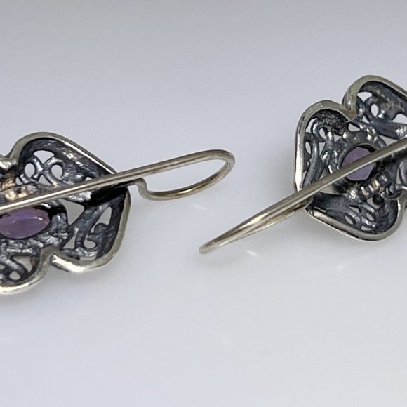 Ornate style Sterling Silver Amethyst earrings, NWOT - Picture 4 of 4